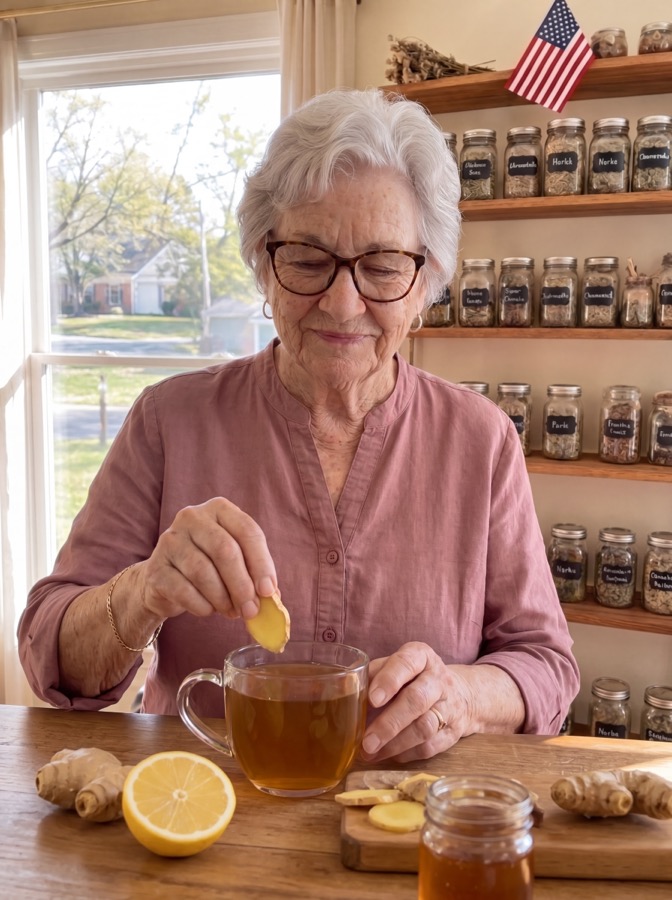 Martha making ginger, lemon and honey tea